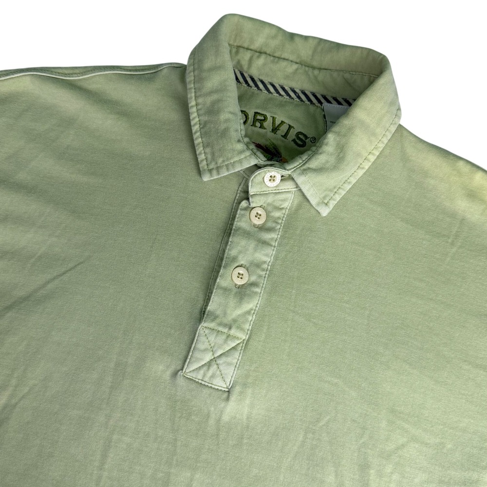 Orvis Mens Medium Polo Shirt Green Short Sleeve Cotton Faded
